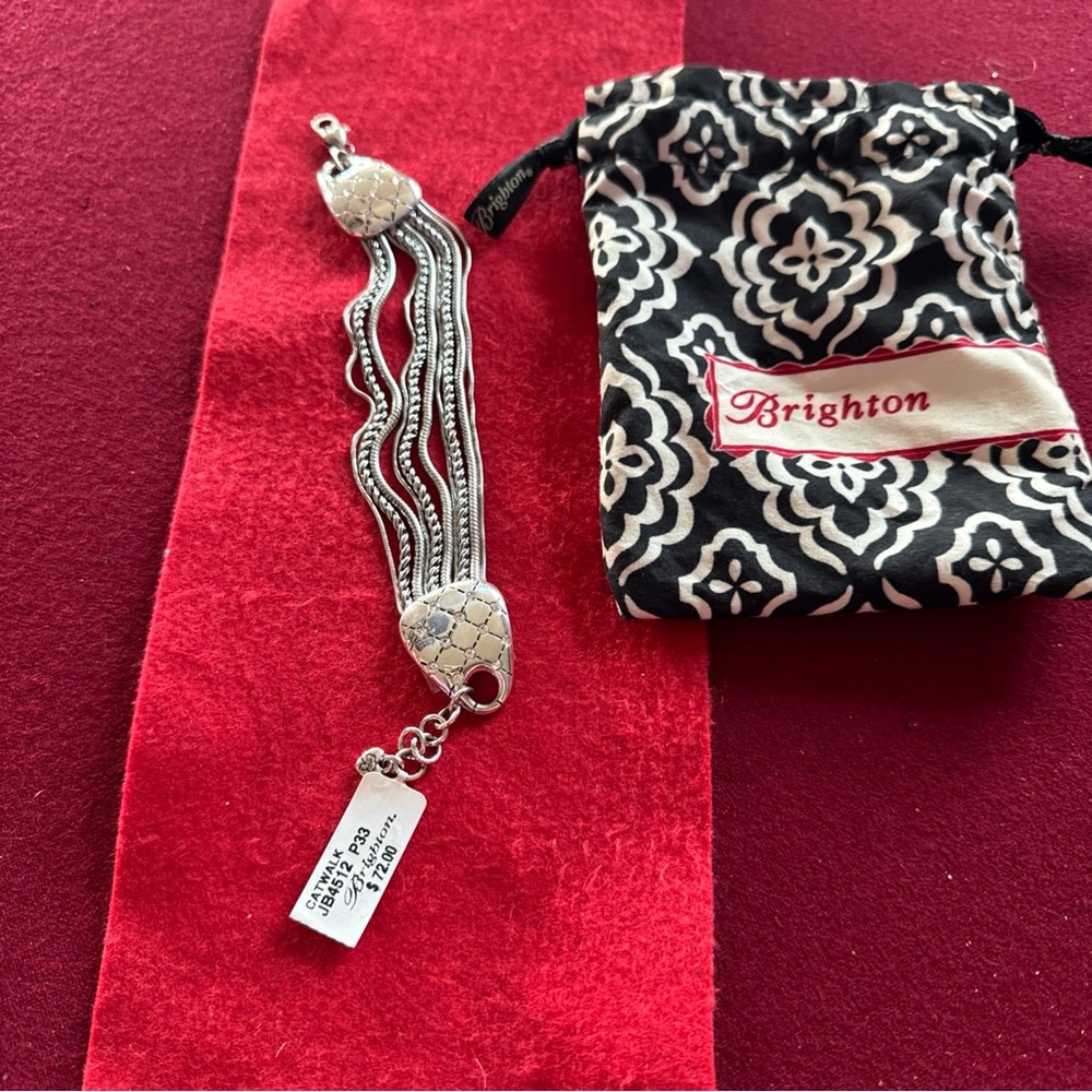 Brighton Silver tone Bracelet with Black and White Pouch